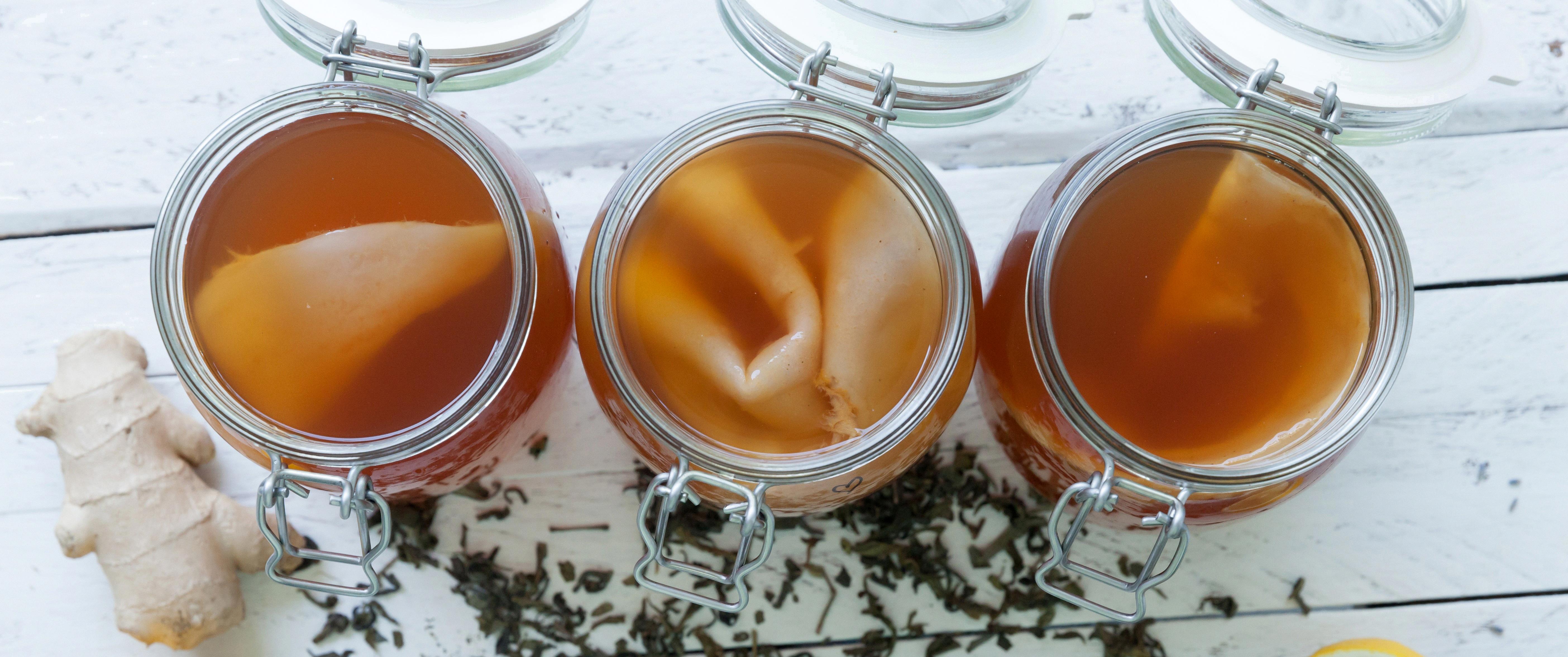 fizzy tea drink made by fermentation